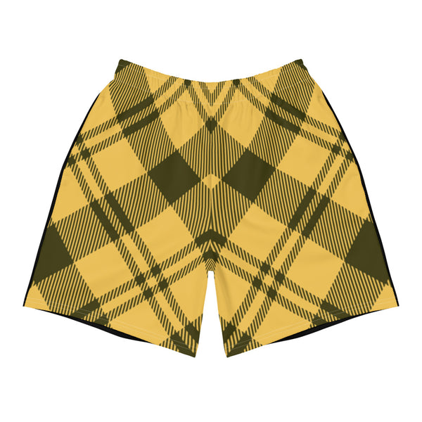 Yellow Plaid Athletic Long Shorts